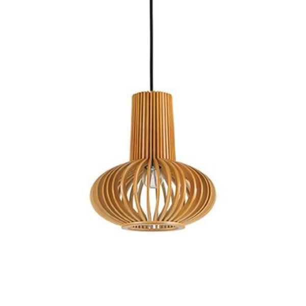 Hængelampe - IDEAL LUX - CITRUS2 SP1 - Naturligt træ og sort stof - Ø 26 x H min 40 / max 134 cm
