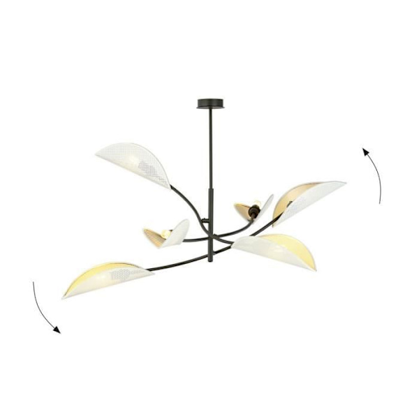 Emibig LOTUS Svart Multi-Arm Semi-Flush Mount Lotus Taklampa med vit och guld tygskärm, 6x E14