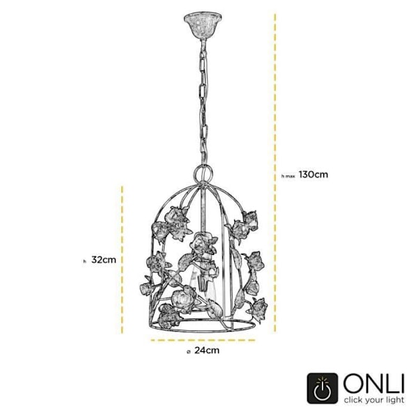 Hængende loftlampe - Onli - CAROLINA - Blomsterdesign - Metal - Elfenben - E27