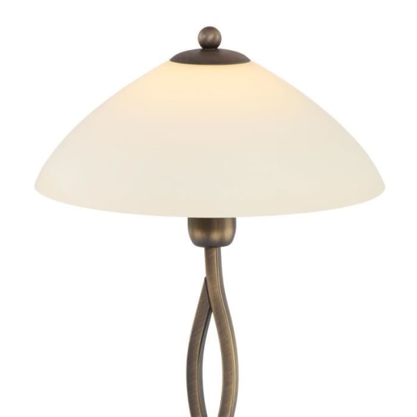 Sienna Capric Bordslampa med rund konisk skärm i borstad brons, elfenbens alabaster vitt glas