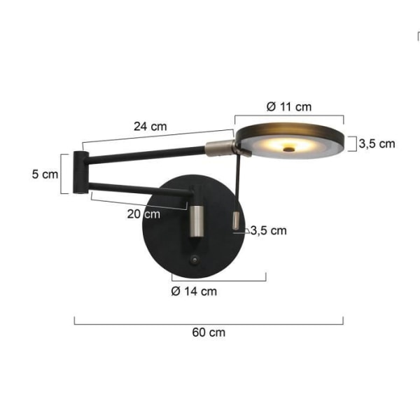 Væglampe - Sienna - Turound - Indbygget LED - Metal - Mat Sort