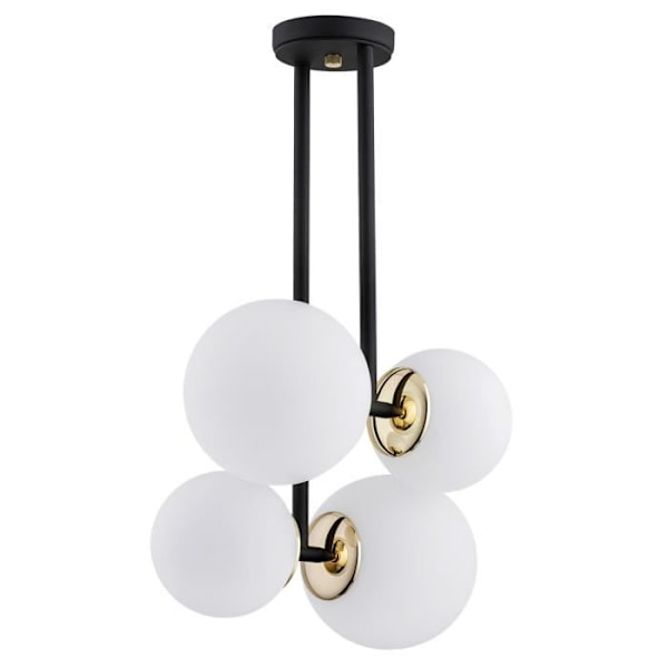 MORITZ 4-Light Mat Opal Argon Globe Loftslampe - Sort struktur - Messingelementer