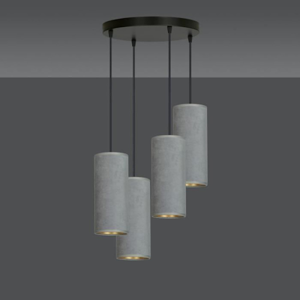 Emibig BENTE Sort nedhængt loftslampe med grå stoflampeskærm - 4x E14