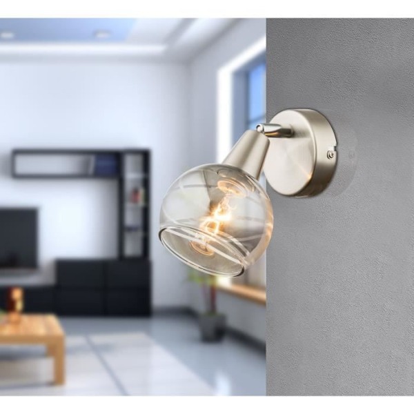 GLOBO LIGHTING LED spotlight - Genomskinligt rökt glas - L 9,7 x B 15 x H 18,6 cm - Matt nickel Matt grå