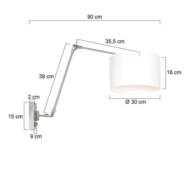 Sienna Prestige Chic vägglampa med skärm i borstat stål, Chintz White