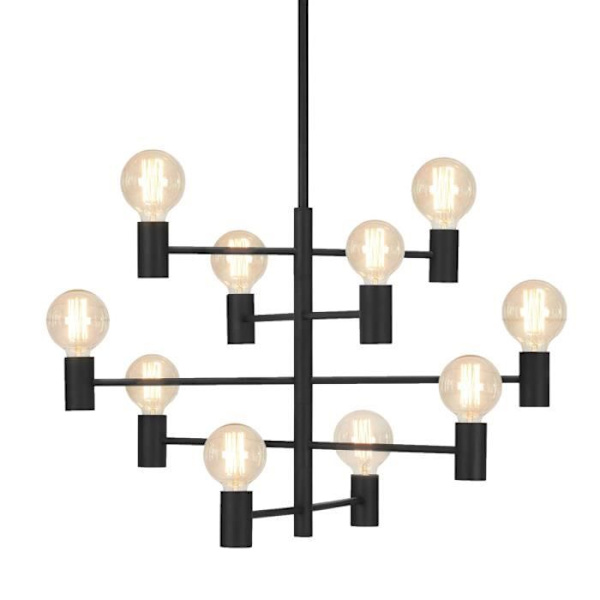 PARIS lysekrone (10x60W) i sort metal