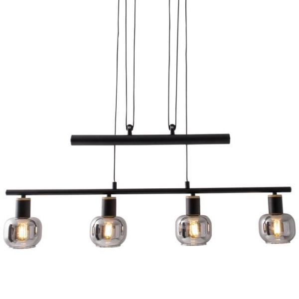 FUMOSO bar pendel i sort metal, naturtræ og sort røget glas Sort