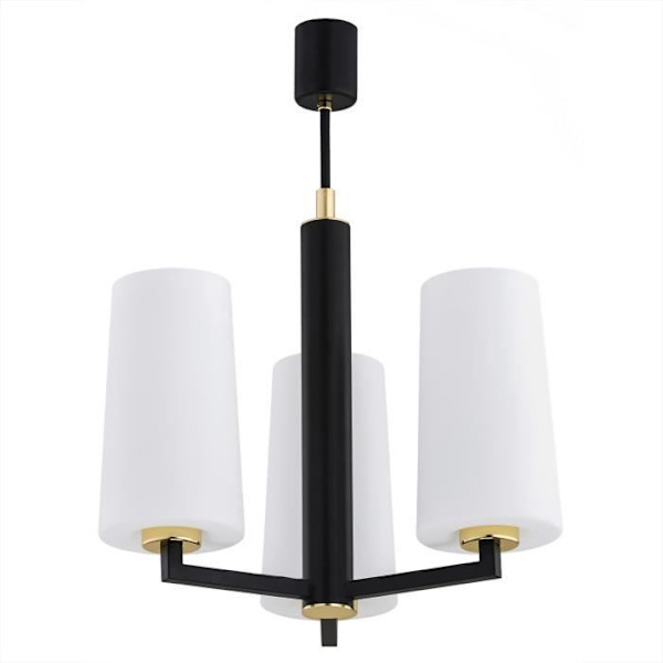 Argon CAMELOT Plus taklampa med flera armar, 3 lampor, matt opal, mattsvart, mässingselement