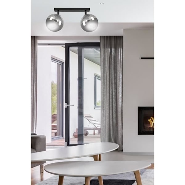 Emibig TOFI Globe Twin taklampa svart med skärm i grafitglas, 2x E14