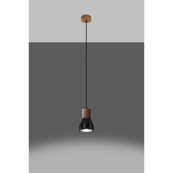 Sollux Lighting Qubic Dome Pendel Loftslys Sort Beton, Naturtræ