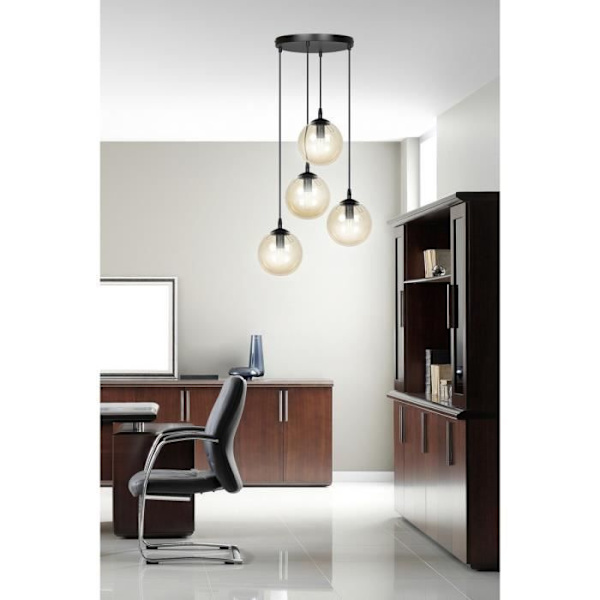 Emibig COSMO Cosmo taklampa svart Globe Cluster med bärnstensfärgad glasskärm, 4x E14