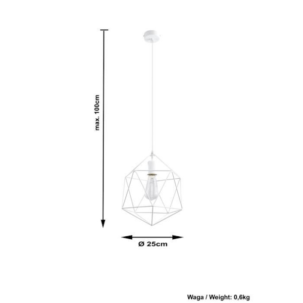GASPARE Pendellampa - SOLLUX - Modern Loft Boho Design - Vit - E27 LED - 60W