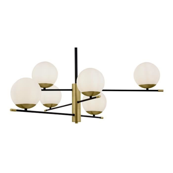 Luster 6 lampor, Modern stil, i Metall färg guld, Skärmar i vitt glas, exkl. E14 6x 40W 220V