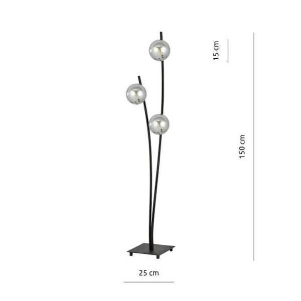 Hunter Globe flerarms gulvlampe sort med skærm i grafitglas, 3x E14 - Emibig