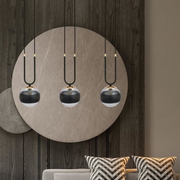 Emibig GLAM Glam Globe Bar pendel loftslampe sort med transparent og sort glasskærm, 3x E14