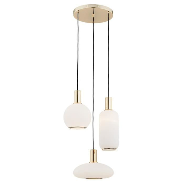 Cluster loftslampe 3 lys opal mat, messing stål - argon - SAGUNTO