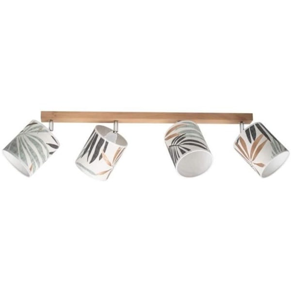 bar med 4 spots Hoja E27 max 25w lampeskærm natur løv tapet diam 13cm base olieret egetræ Britop