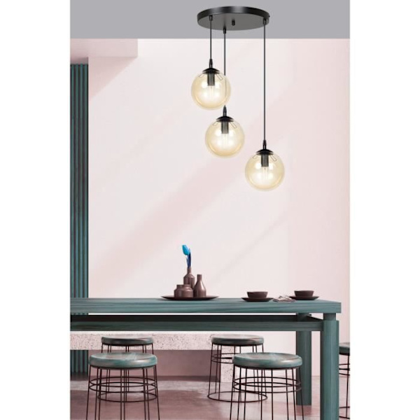 Emibig COSMO Cosmo svart Globe Cluster taklampa med bärnstensfärgad glasskärm, 3x E14