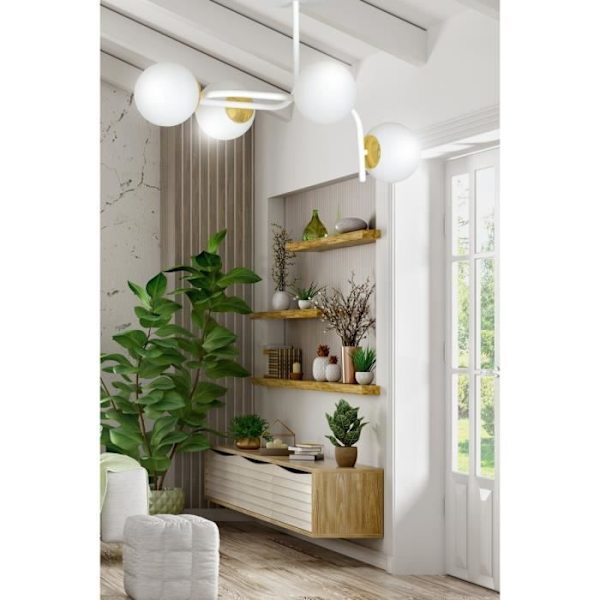 Emibig RAGNAR Taklampa Ragnar Vit/Guld V1 Globe med vit glasskärm, 4x E14