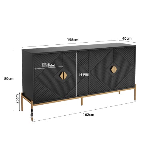 Skænk 162x80cm, Moderne opbevaringsskab & kommode, Alsidig til stue, spisestue & entré Black