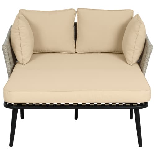 Trädgårdssoffa med 2 kuddar och 2 dynor, utomhus solbädd, trädgårdslounge, balkongmöbelset, loungemöbler khaki + Polyester