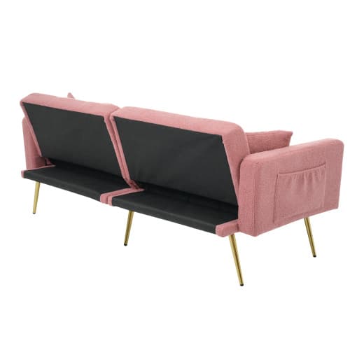 Modern bäddsoffa med sängfunktion – justerbart ryggstöd, ben i guldmetall & praktiska sidofickor Pink