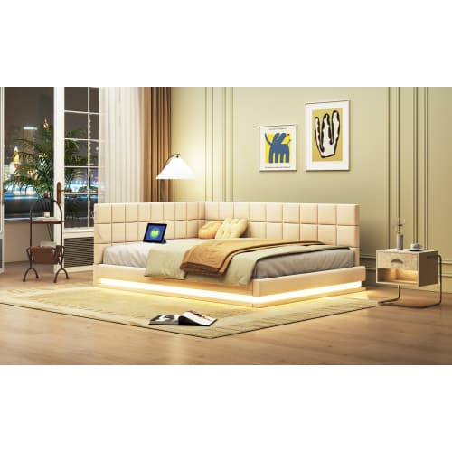 Dubbel bäddsoffa 140x200 - med LED & USB | Multifunktionssäng | Inkl. badkarshylla Beige