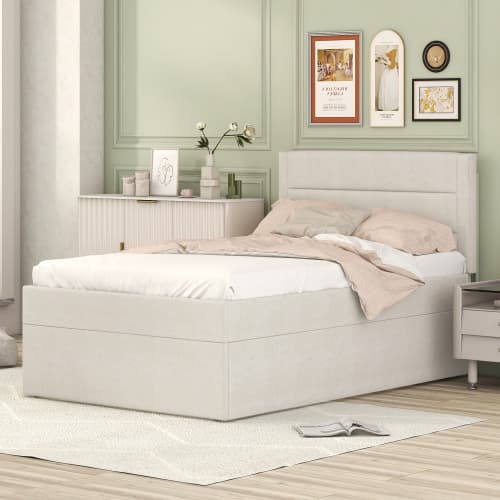 Dubbel bäddsoffa 90x200 cm med metallram & förvaringsutrymme Beige