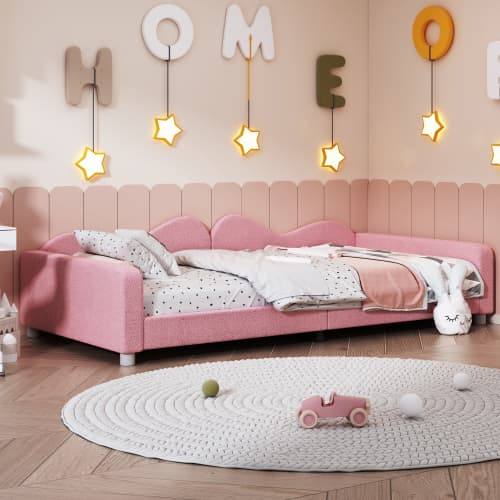 Rosa Teddy säng 90x200 cm - multifunktionell bäddsoffa med armstöd Pink