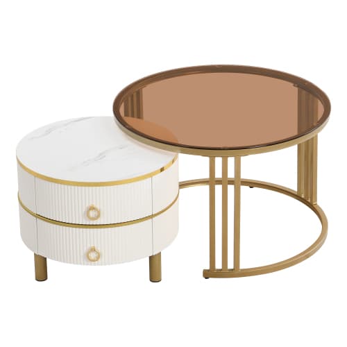 Komplett set soffbord + sidobord – kombination, 45 cm & 40 cm höjd – låda ingår White