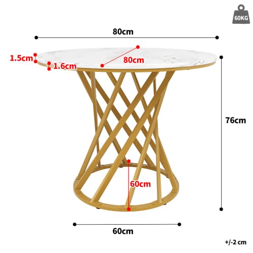 Modernt runt matbord med gulddetaljer (80×80×76 cm) – elegant multifunktionell lösning Golden+White