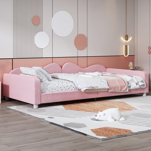 Rosa Teddy säng 90x200 cm - multifunktionell bäddsoffa med armstöd Pink