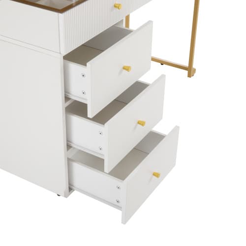 Elegant sminkbord med LED-belysning, härdat glas, inklusive skåp, modernt set, vit White