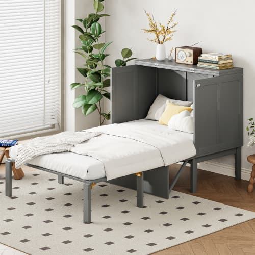 Garderobssäng 90×200 cm | Väggfällbar säng med ribbor | Grå | Utrymmesbesparande ungdomssäng Gray