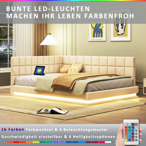 Dubbel bäddsoffa 140x200 - med LED & USB | Multifunktionssäng | Inkl. badkarshylla Beige
