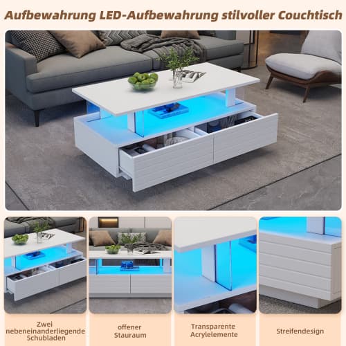 Vitt LED-bord med förvaringsfunktion, akryl LED vardagsrumsbord, sidobord White