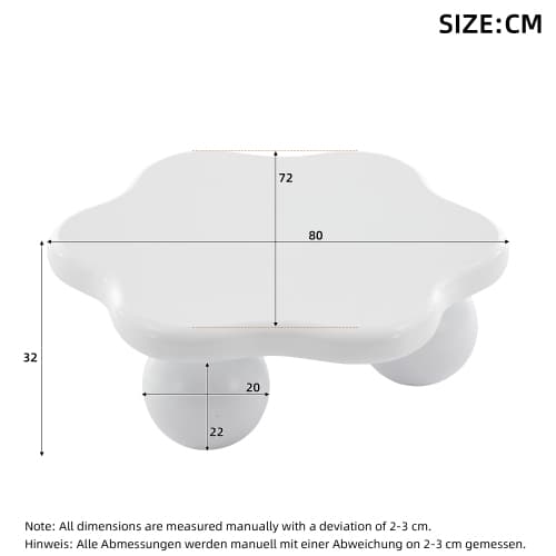 Krämvit blom-soffbordsbord 80cm – Romantiskt soffbord i blomform | Vardagsrumsbord med lekfull design White