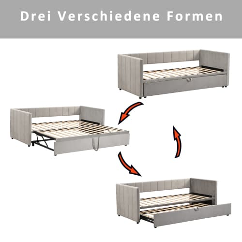 Utdragbar bäddsoffa 90/180×200 cm | sammetsgrå | Med sänglåda | multifunktionell säng Gray