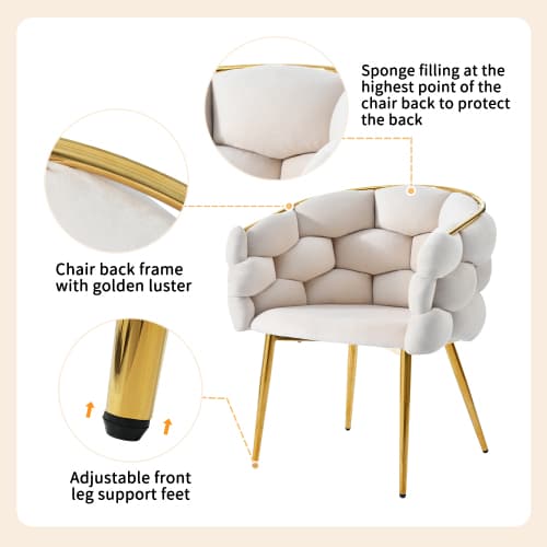 Lyxig sammetsstol med guldpläterade ben – modern bubbeldesignstol i beige (1 set med utbytbart ryggstöd) Beige