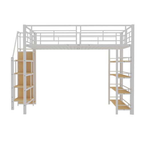 Hög säng 140x200 cm med säkerhetsstege & förvaring | Ungdomssäng i vitt White