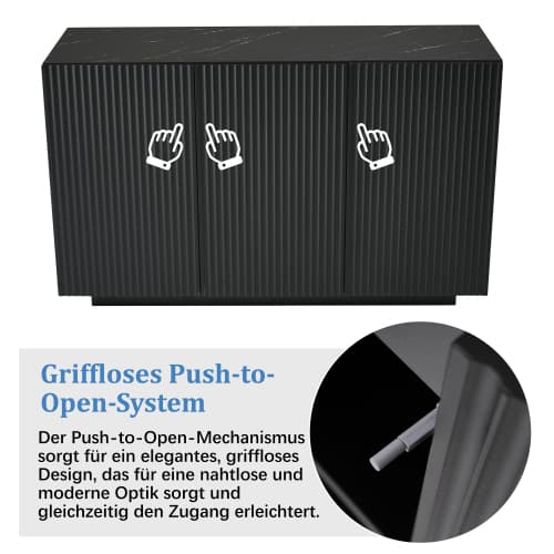 Modern svart LED skänk 120cm - marmoroptik & Bluetooth-ljusstyrning - Vertikal belysning - Praktisk vardagsrumsmöbel Black