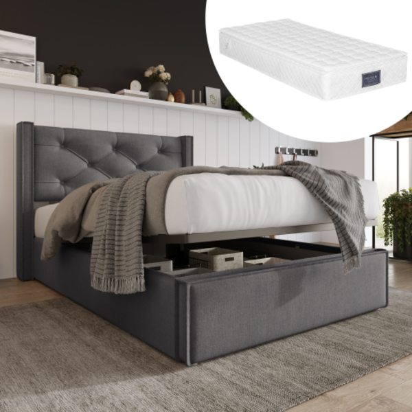 Hydraulisk enkelsäng klädd 90x200cm, säng med metallram, modern sängram med förvaring, bomull, grå Gray