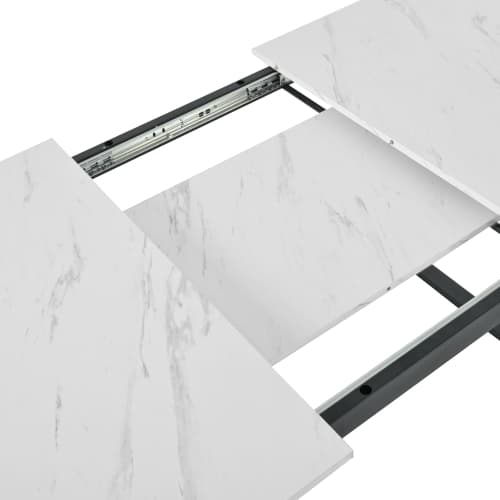 Spisebordssæt med 8 fløjsstole & udtræksbord (140-180x80cm), grå, hvid MDF-plade & sorte ben, moderne White