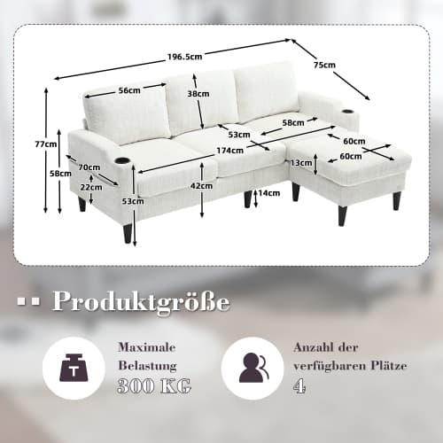 Elegant 4-sits soffa med pall & förvaring – sammetsöverdrag & praktiska funktioner Beige