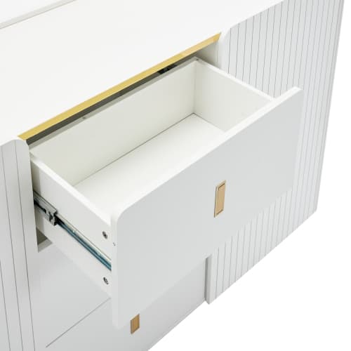 LED Skænk 150 cm Bred Med 2 Døre & 2 Skuffer, Multifunktionel Kommode & Highboard Med Belysning White