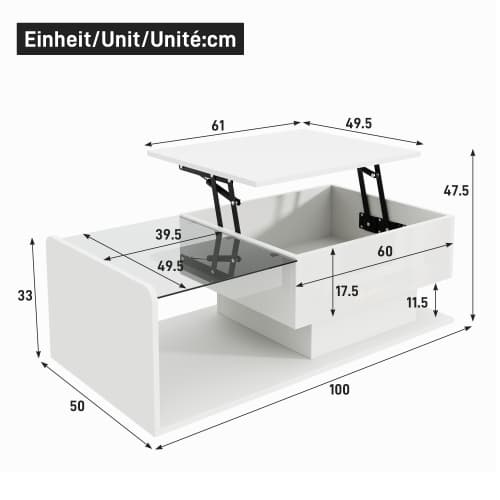 【Højglans hvidt sofabord】Med LED-belysning & glasplade, moderne sidebord med opbevaringsplads White