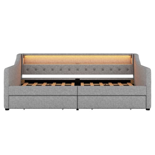 90x200 cm Dagbädd i grått – Modern bäddsoffa med stämningsbelysning & smarta funktioner Grey