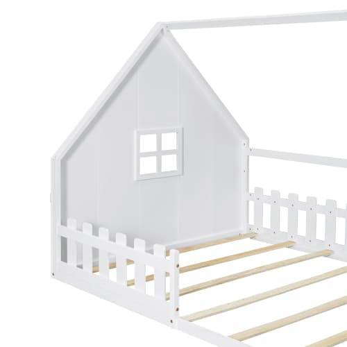 Vit platt säng 140x200 cm | Säker & stabil för barn | furu White
