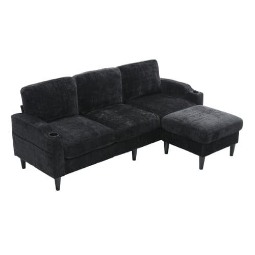 Lyxig soffgrupp med pall | 4-sits Samptoptic | multifunktionell vardagsrumssoffa med förvaringsutrymme Black