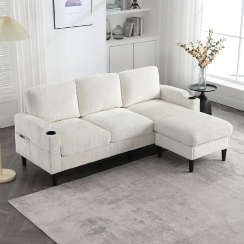 Elegant 4-sits soffa med pall & förvaring – sammetsöverdrag & praktiska funktioner Beige